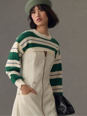 Anthropologie Maeve Knit Striped Shrug Balloon Sleeve Boho Sweater Top